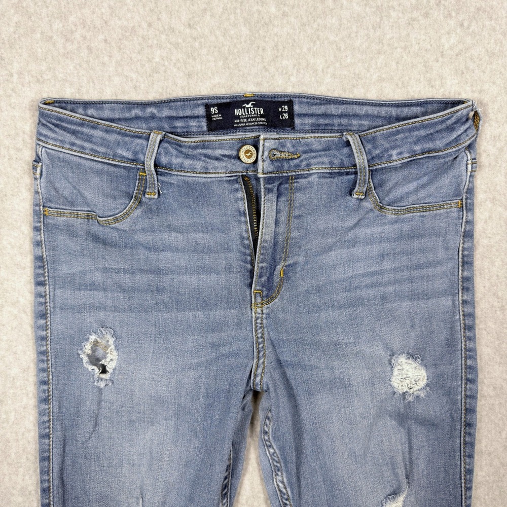 Hollister Mid-Rise Jean Legging Distressed Blue Denim Size W29 L26 - Picture 2 of 9